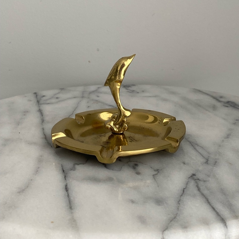 Vintage Brass Dolphin Ashtray, trinket dish - heavy!